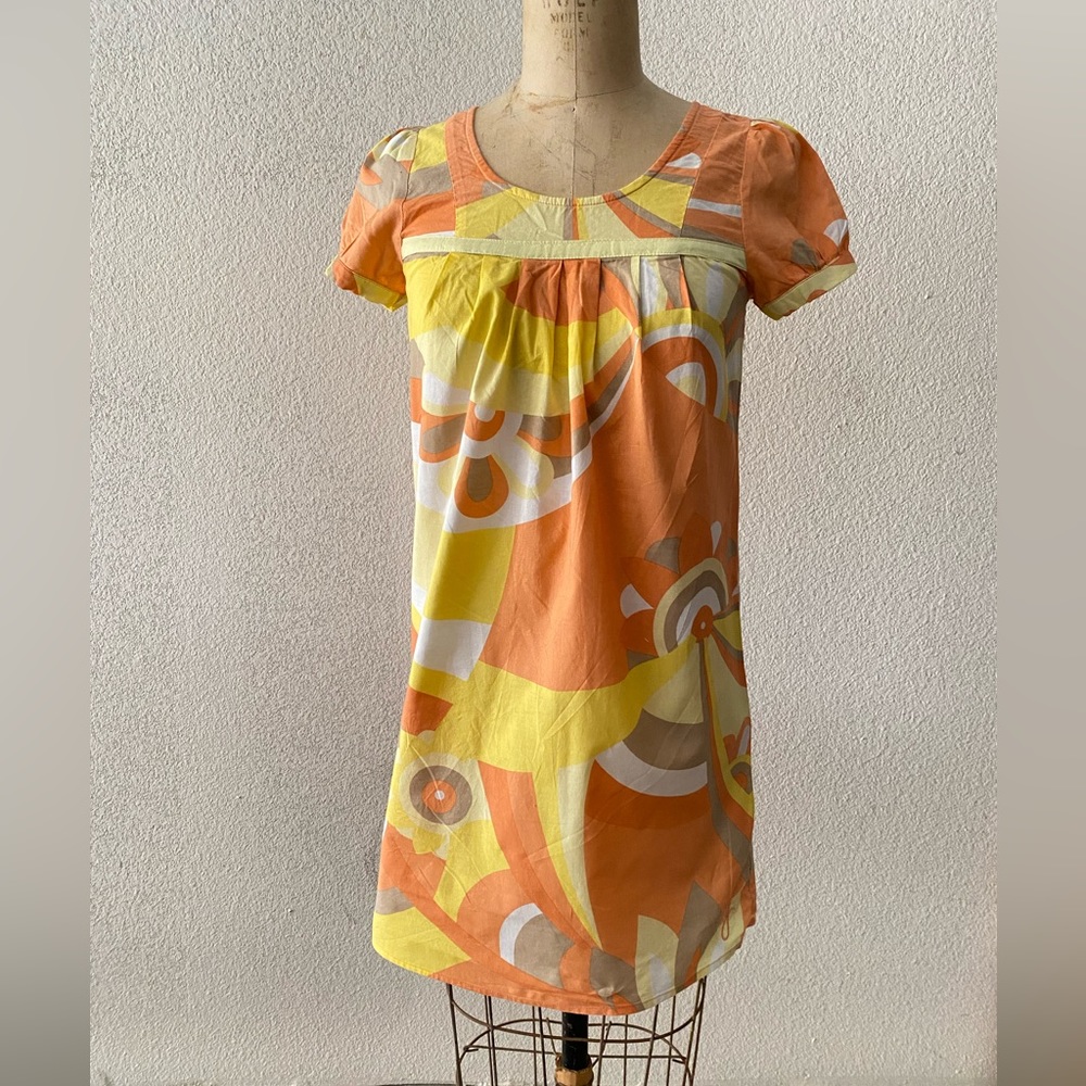 Roxy mini cotton dress orange yellow white retro print / size 0